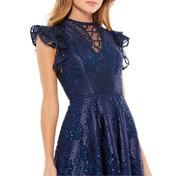 Mac Duggal 12467 Womens Flutter Sleeve Sequin Applique Cocktail Dress Blue 16 - Picture 3 of 15
